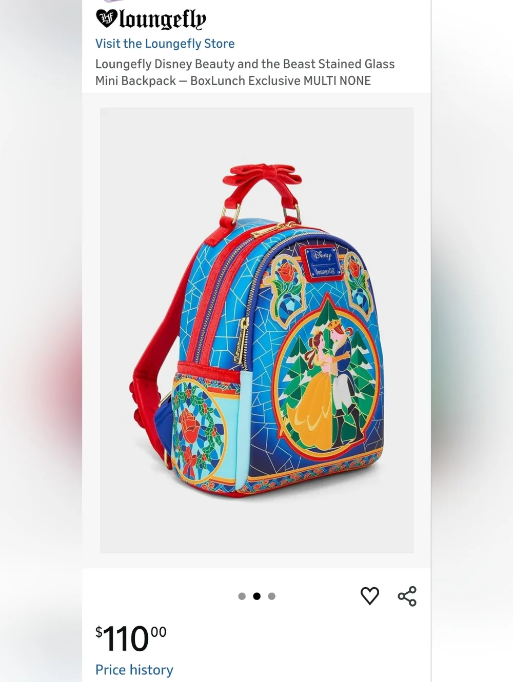 Loungefly Disney Stained Glass Beauty & The Beast Crossbody Convertible Backpack